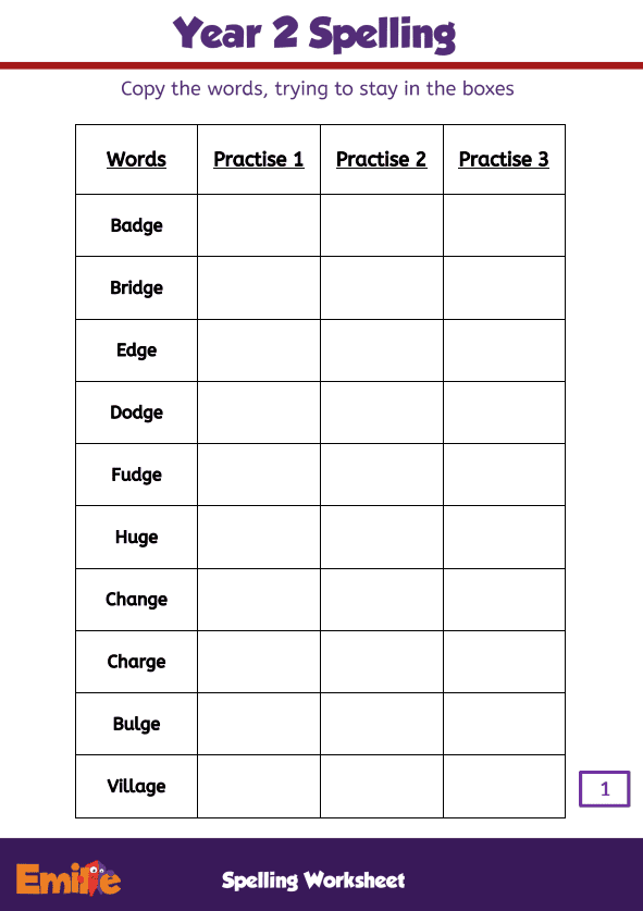 year 2 spelling